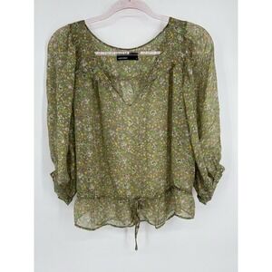 Vero Moda Silk Sheer Floral Brown Blouse Womens Size S 3/4 Sleeves Boho